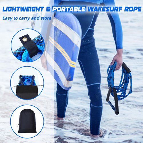 ASVAEVAS Wakesurf Rope 25ft Floating Wake Surf Ropes and Handle, 4 Sections Adjustable Surf Tow Rope for Wakesurfing and Watersports