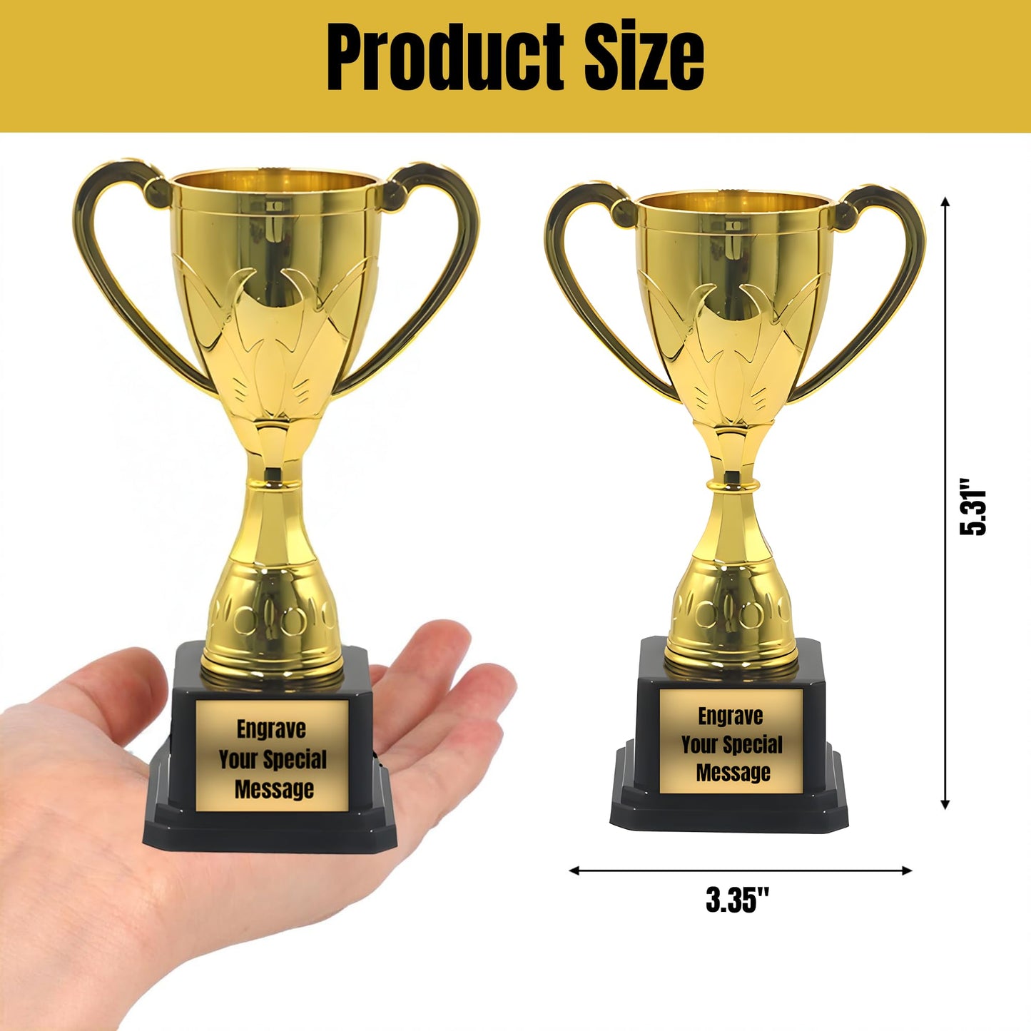 TYRINHAI Custom Trophy Award – Personalized Gold Cup Trophy with Engraved Text, Customizable Trophy for Adults & Kids, Small Gold Trophy for Game Night, Family, Office & Celebrations