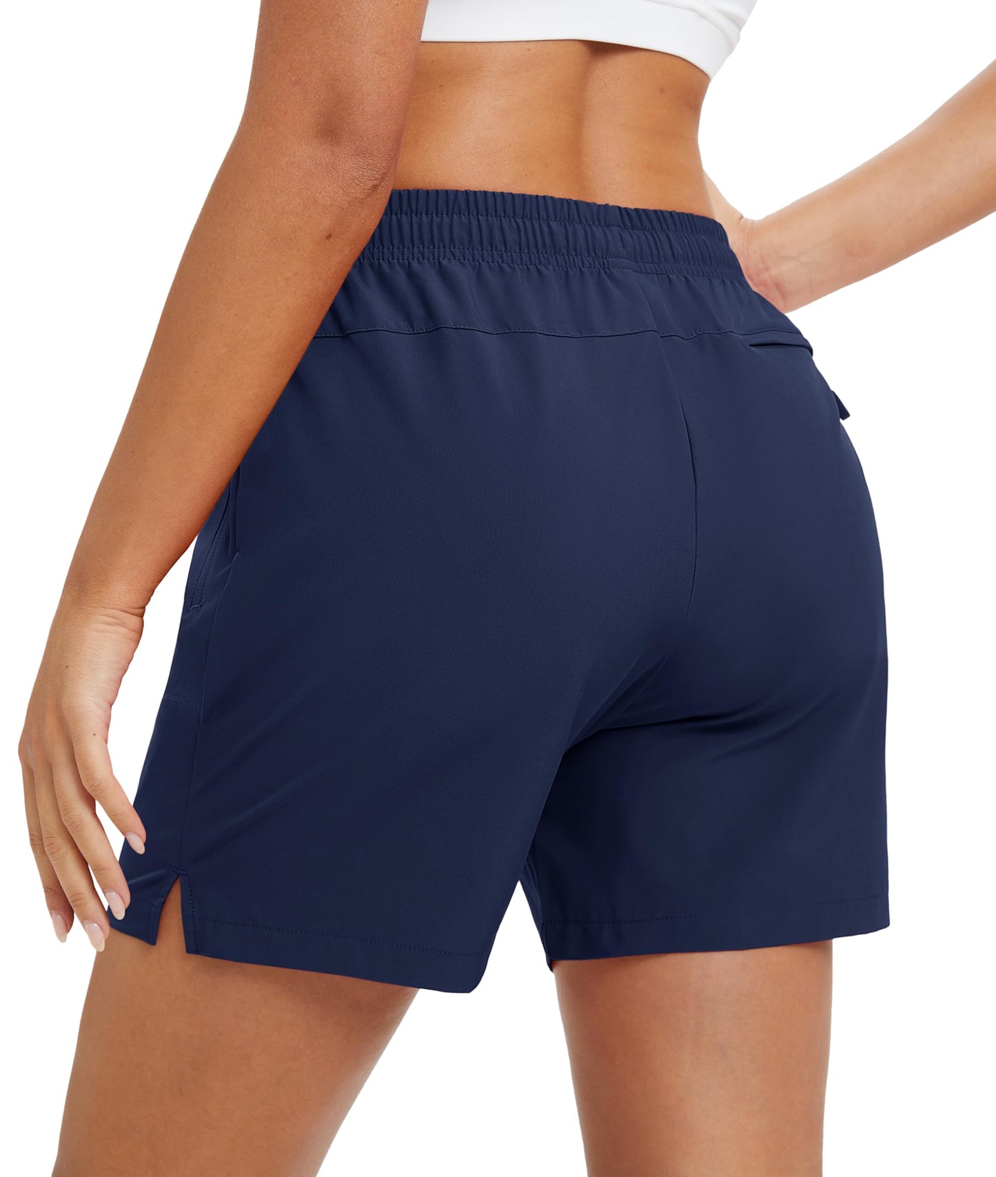 MAGCOMSEN Women's 5" Hiking Golf Shorts with Pockets Summer Lightweight Quick Dry Gym Running Shorts Waterproof Navy, L