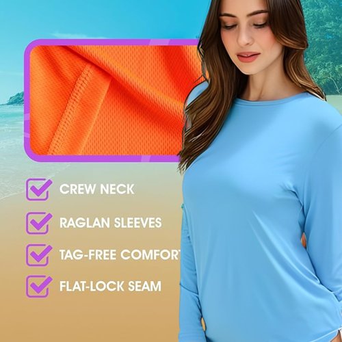 INGEAR Women's Rash Guard Shirts UPF 50+ Sun Protection, Lightweight Swim Shirts for Women, Quick Dry Womens Fishing Shirt Sizes S-XXL (Seafoam, XX-Large)