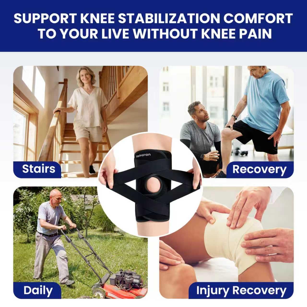 Galvaran Knee Brace for Men & Women - ACL, MCL, Meniscus Tear Support & Arthritis Pain Relief - Stabilizing Knee Braces Support with Side Stabilizers & Patella Gel Pad