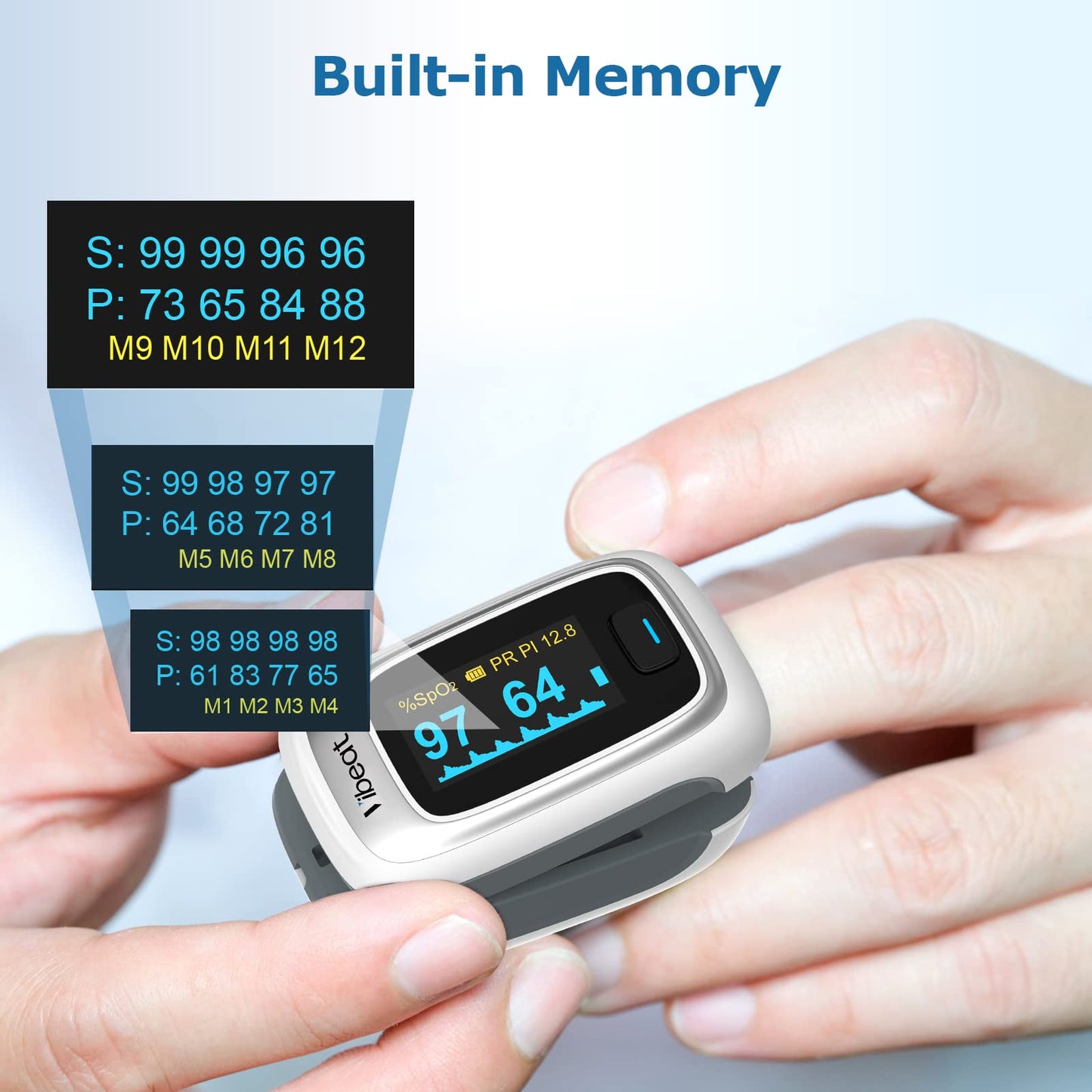 Vibeat Bluetooth Fingertip Pulse Oximeter with Pulse Rate, Blood Oxygen Saturation Monitor | Finger O2 Meter, Batteries and Lanyard Included, Free APP