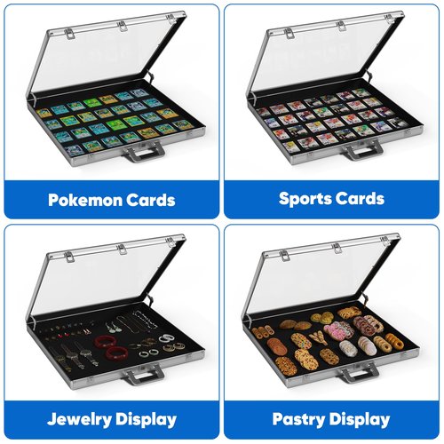 YAGEANNL Portable Trade Show Display Case, 24'' x 20'' Card Show Display Case with Locks, Aluminum Showcase for Cards, Jewelry, Pastry Display