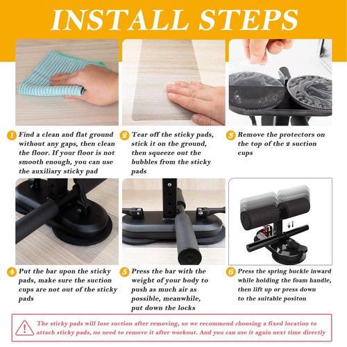 TARFEPA Sit Up Assistant Device Bar for Floor, Portable Sit Up Exercise Equipment with 2 Strong Suction Cups and Adjustable Foot Holder, Abs Master for Home Workout, Black