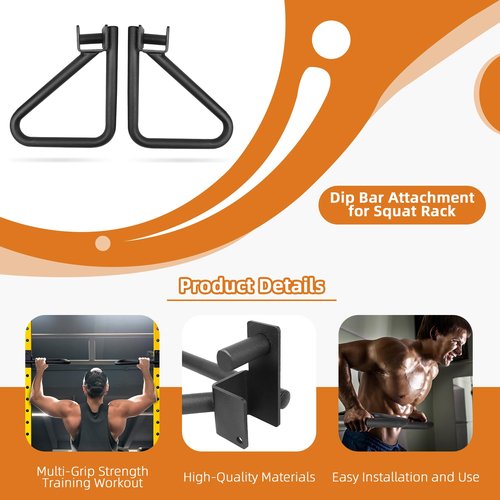 Fitvids Dip Bar Attachment for Squat Rack, Multi Grip for Strength Training, Pull up, Push up 2x2 inch Power Cage Squat Rack, Pair