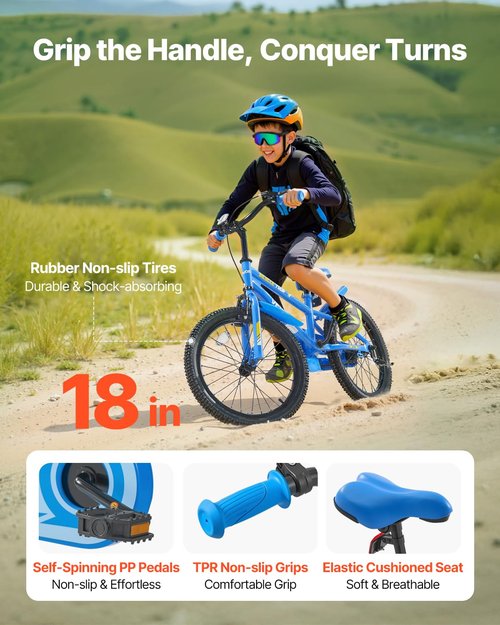 VEVOR Kids Bike, 18 Inches BMX Style Children Bicycle, Rider Height 3.61 ft - 4.59 ft, Training Wheels Included, Sturdy and Easy to Assemble, Toddler Bike for Boys & Girls Learning to Ride, Blue