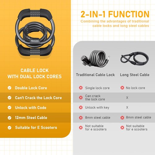 Honszex Electric Scooter Lock, Bike Lock, Cable Lock with 5-Digit Combination, Double Cable Locks Anti-Theft 41 Inch for Electric Scooter, Electric Bike, Bicycle, Electric Scooter Accessories