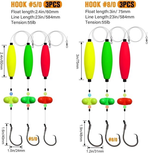 Petitionm Catfish Fishing Set, Kntopoint Takedown Rigs Catfish, Peg Floats for Catfishing, 2025 New Fishing Hook Set Catfish, 6/0-8/0 Hooks with Rattles & Floats, for Bank/Drift Fishing(6/0,9PCS)