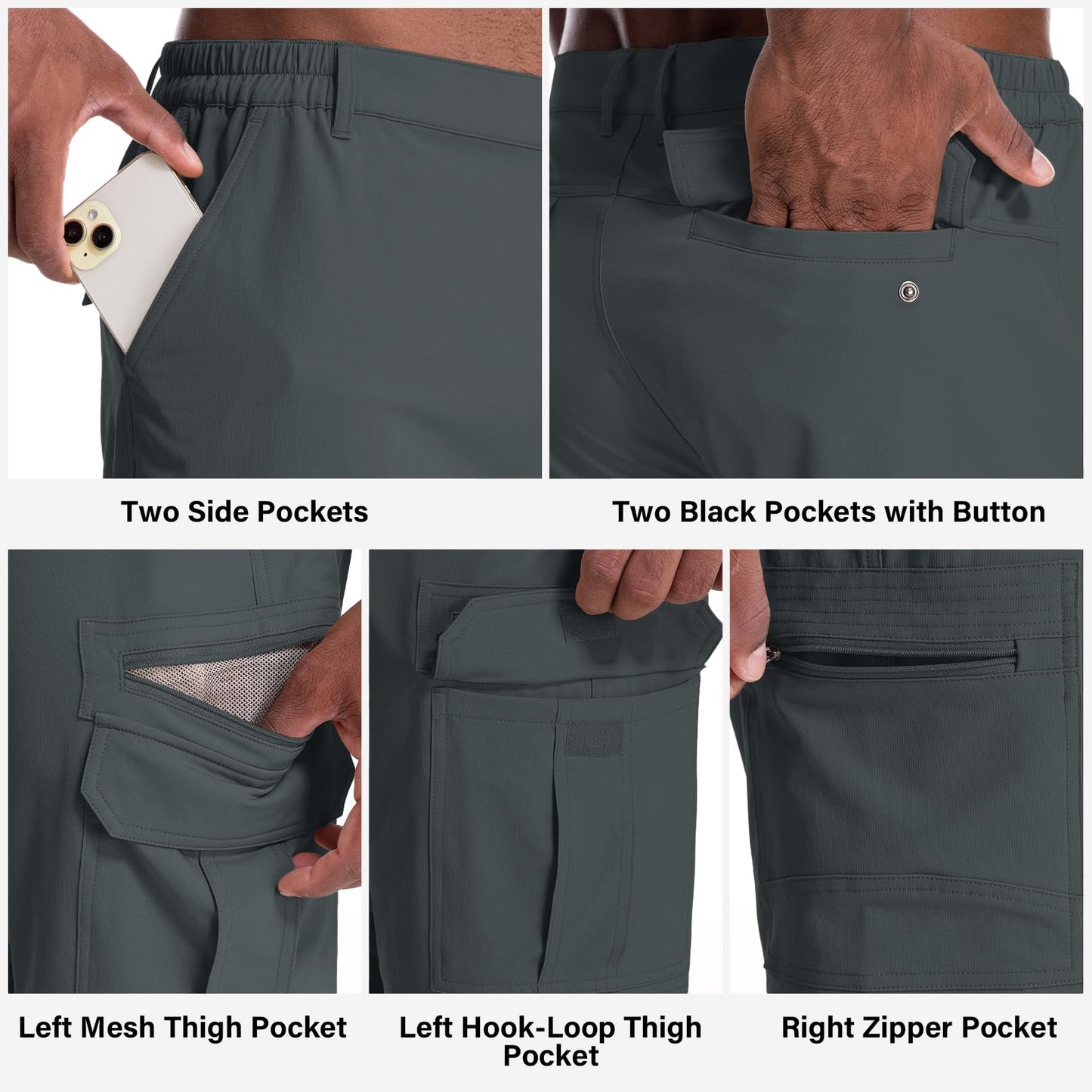 Jessie Kidden Mens Outdoor Casual Expandable Waist Lightweight Water Resistant Quick Dry Fishing Hiking Shorts (6222 Iron Grey 32)