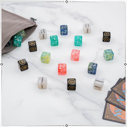 60 Pieces MTG Dice Set with Keyword Token Dice & Plus 1 Life Counter & Shield in 6 Colors for Magic The Gathering, MTG, Cards Gaming Accessories