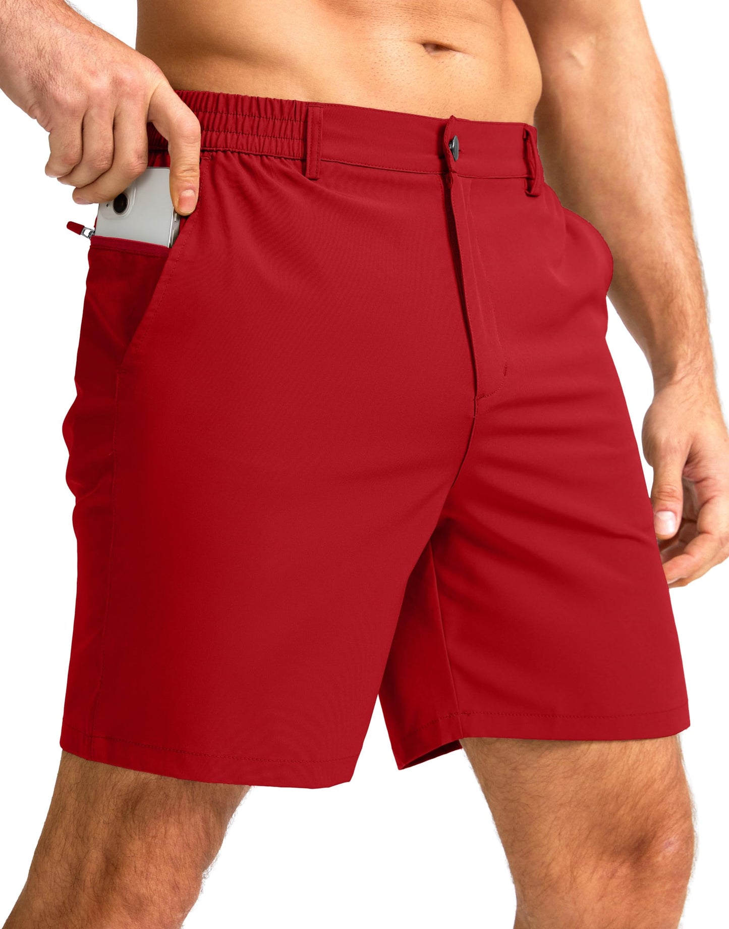 G Gradual Men's Casual Shorts 7" Lightweight Golf Shorts for Men Stretch with 3 Pockets Quick Dry Breathable Work Shorts Red