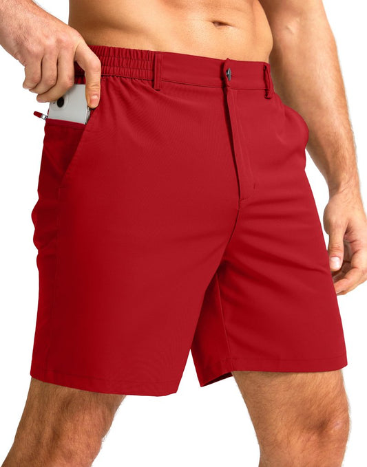 G Gradual Men's Casual Shorts 7" Lightweight Golf Shorts for Men Stretch with 3 Pockets Quick Dry Breathable Work Shorts Red