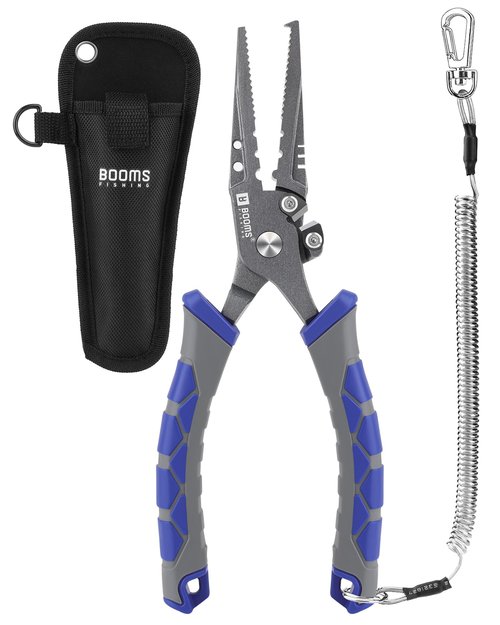 Booms Fishing Multi-Function Pliers Saltwater: 8.5" Carbon Steel Saltwater Fishing Pliers with Hook Remover, Split Ring Tool, Braid Cutters & Crimper for Freshwater & Saltwater Anglers, XW12