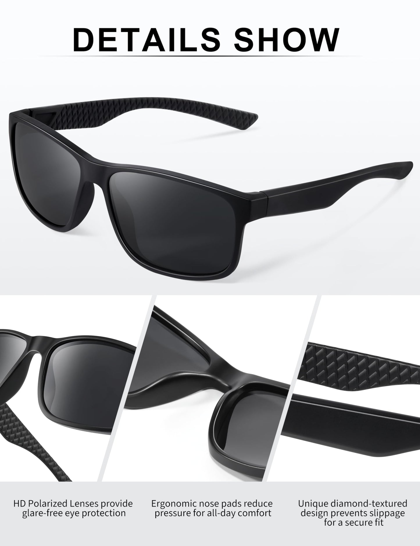 Foliful Square Polarized Sunglasses for Men and Women, Mens Sunglasses UV Protection with Lightweight Frame Sun Glasses