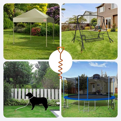 Trampoline Stakes Tent Garden Stake Heavy Duty Trampoline Parts Tent Canopies, Carports,Swing Sets Stake Corkscrew Shape Steel Stakes Anchor Kit,Bonus 4 Strong Belt,Black