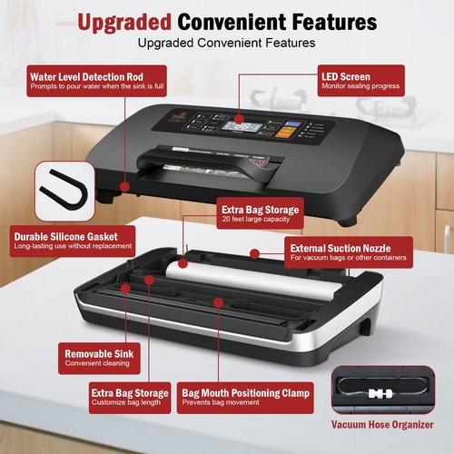 95kpa Vacuum Sealer Machine,Commercial Fully Automatic Food Sealer,10-in-1 Functions & Powerful Sealing System with Double Heat Seal,Easy-Lock Handle,Built-in Cutter,1 Bag Rolls and 10 Pre-cut Bags