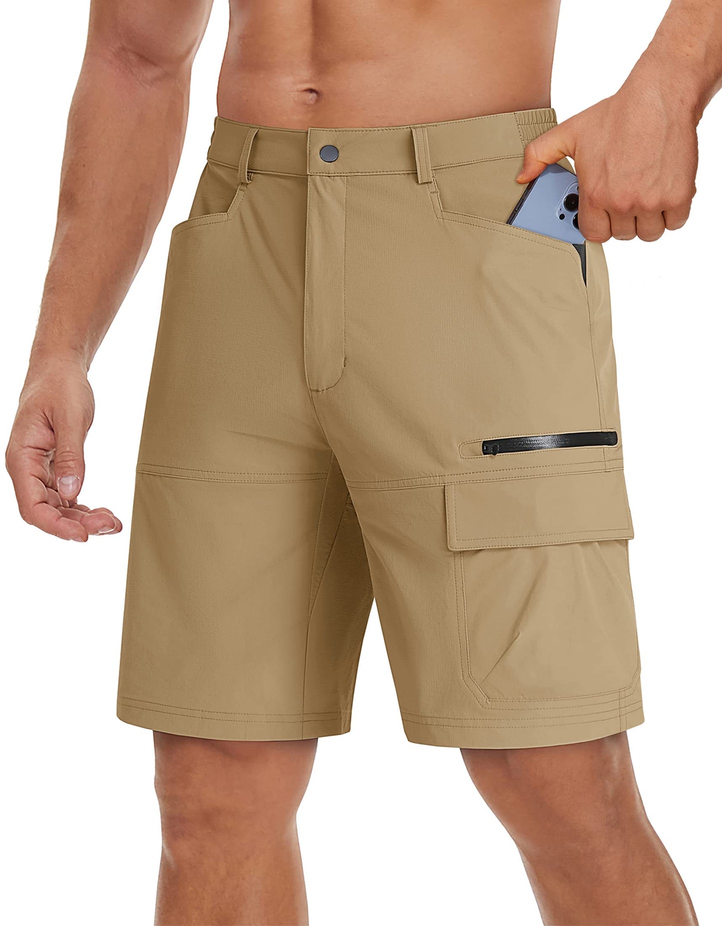 TACVASEN Mens Hiking Cargo Shorts Dress Casual Golf Shorts Lightweight Quick Dry Waterproof Breathable Travel Work Fishing Khaki 40