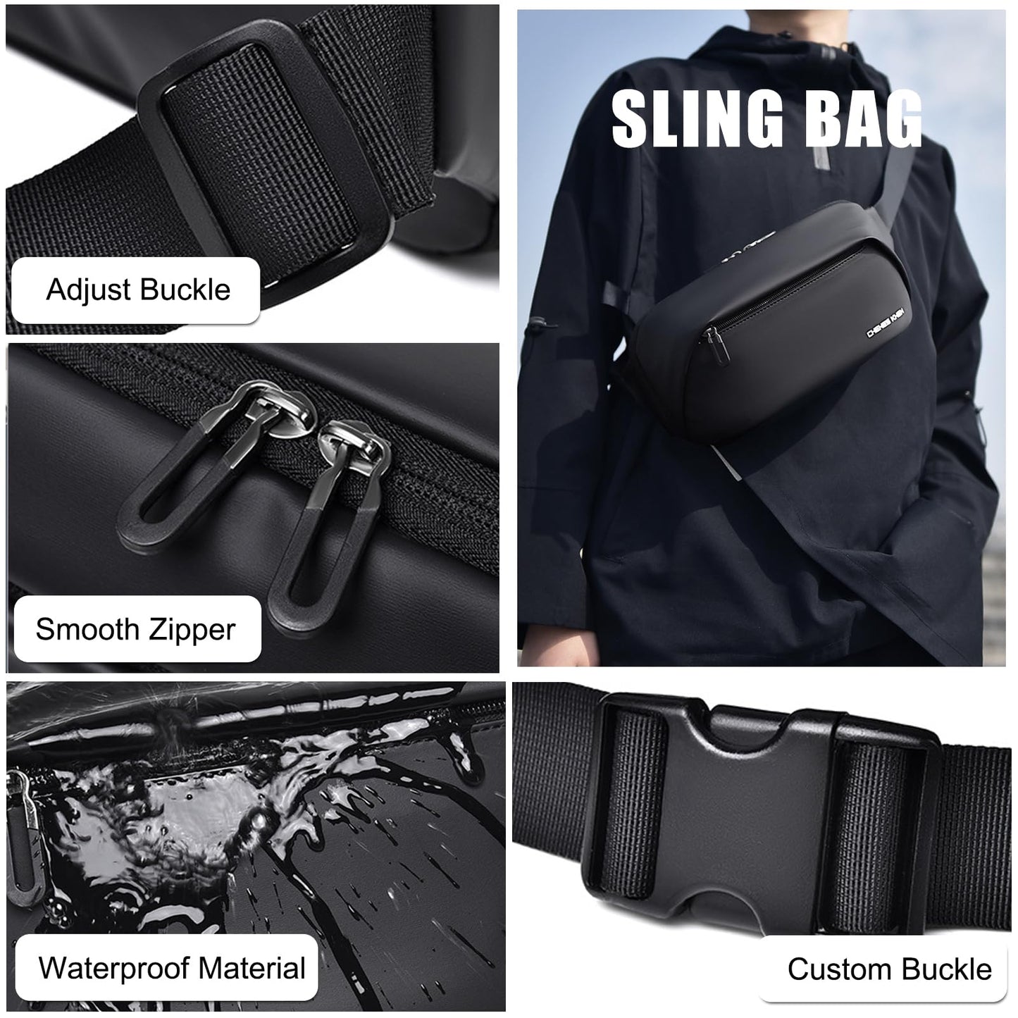 FANDARE Sling Bag Small Crossbody Shoulder Bag Backpack for Men Casual Lightweight Personal Flex Chest Pack Everyday Carry Bag for Tactical Travel Work Outdoor Hiking Cycling Grey