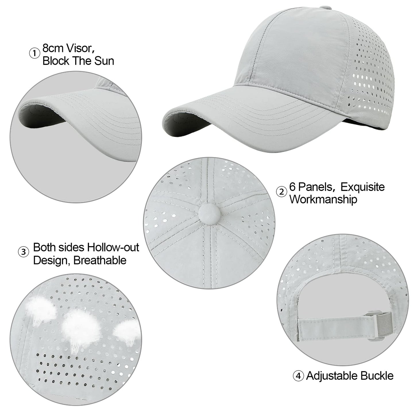 Enwokran Men Quick Dry Sport Baseball Cap, Men's Athletic Fitted Cap Lightweight Mesh Adjustable Plain Hat Running Trucker Hat for Men Women (Light Grey)