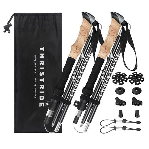 Thristride Trekking Poles Aircraft-Grade Aluminum Alloy-Strong Lightweight Collapsible Walking Sticks for Hiking Poles for Seniors,Men & Women in The 4 Season,All-Terrain,2pc Per Set
