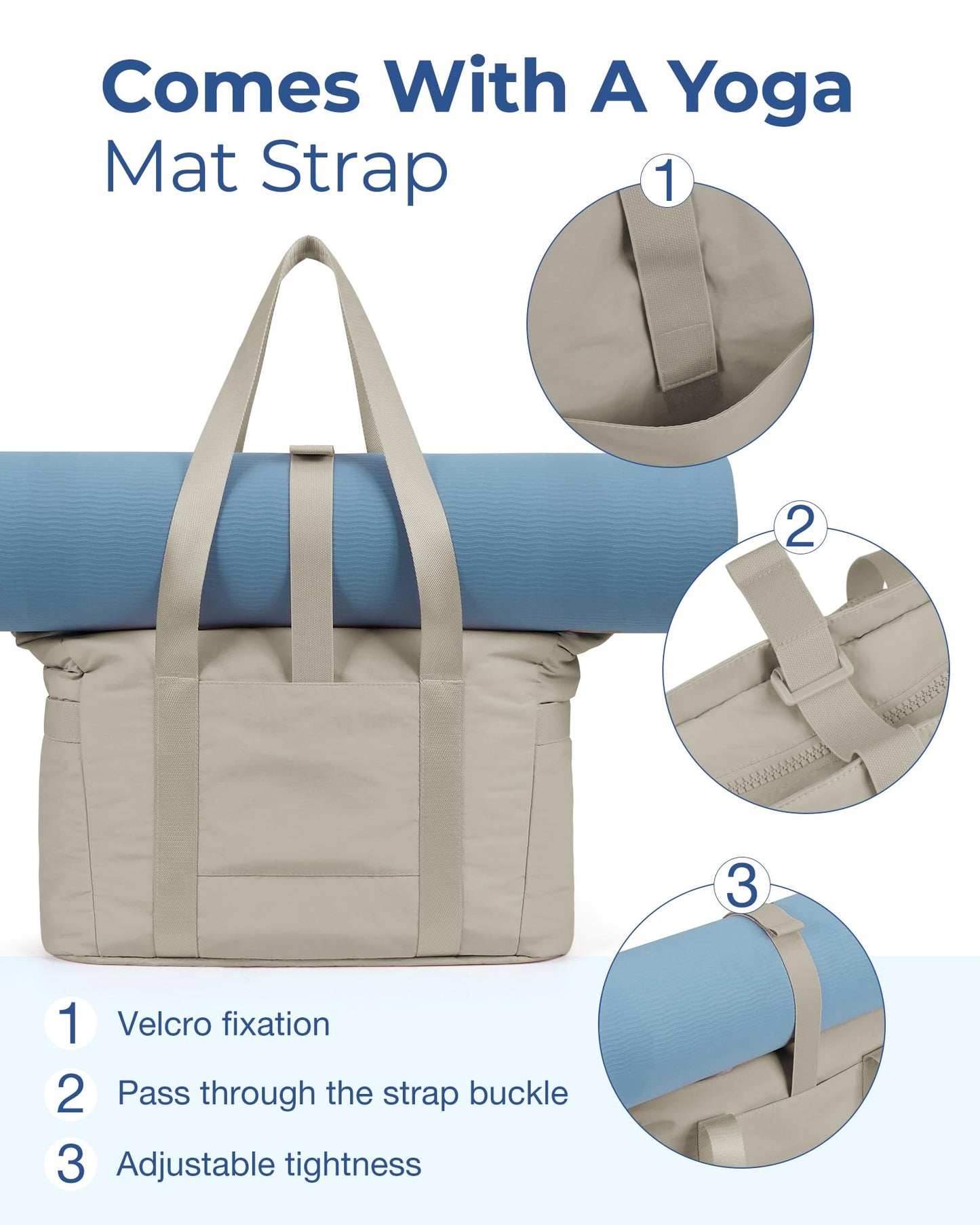 BAGSMART Tote Bag for Women, Lightweight Tote Bag with Yoga Mat Strap, Quilted Handbag for Daily, Work, Gym