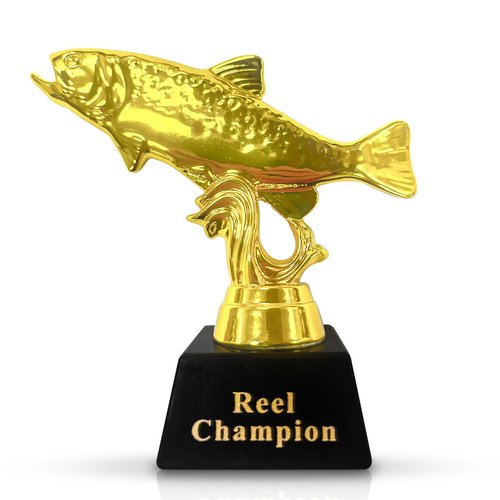 Vaulted Skulls & Co Fish Trophy | Reel Champion Trophies | Golden Fishing Trophy | Big Fish Trophy | Award for Fish Derbies and Fishing Tournaments | Fishing Prizes | Gold/Black | 3"