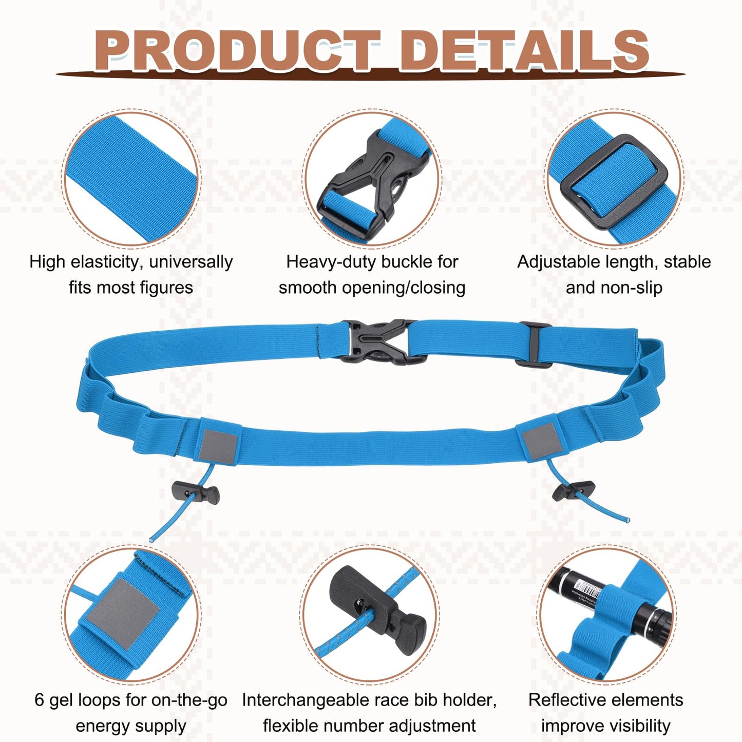 YELARXI Bib Belt, Race Belt Triathlon Running Number Holder Elastic Comfortable with 6 Gel Loops, Sport Race Bib Holder 2Pcs, Sky Blue for Runners/Marathon/Cycling