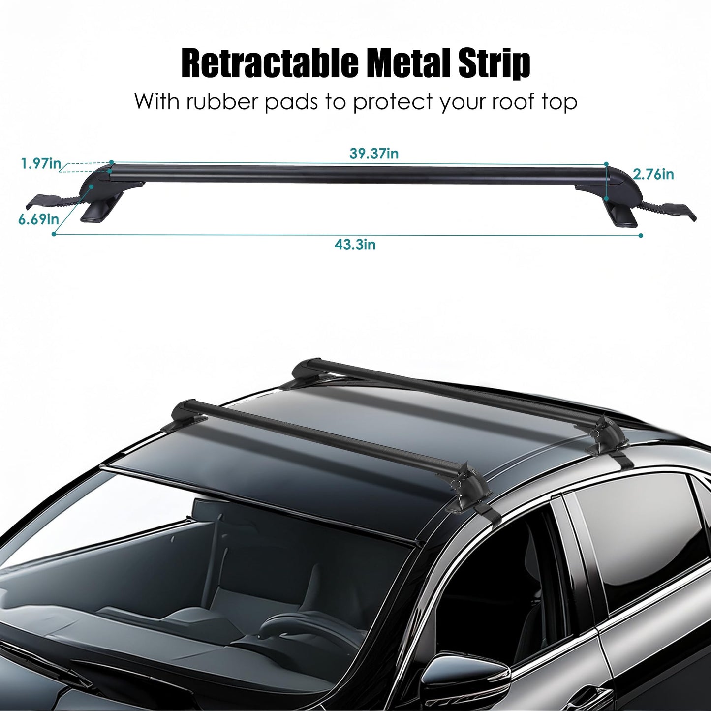 43" Universal Roof Rack Cross Bars, Upgraded Aluminum Lockable Crossbars with Extendable Window Frame & Dual Security Keys. 165lbs Max Load for Bare Roof Cars/Trucks/SUVs