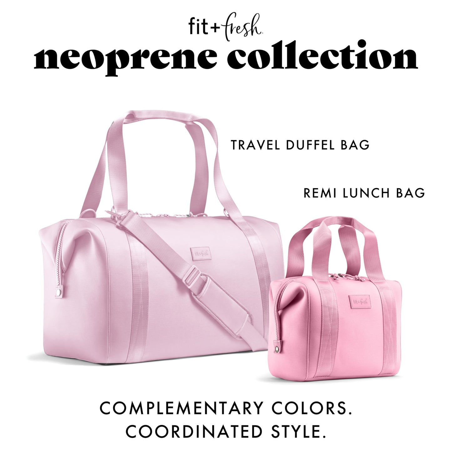 Fit & Fresh Neoprene Weekender Bag for Women – Carry-On Friendly Travel Duffel with Expandable Sides, Trolley Sleeve & Pockets – Lightweight, Water-Resistant Overnight Bag for Weekend Trips, Pink