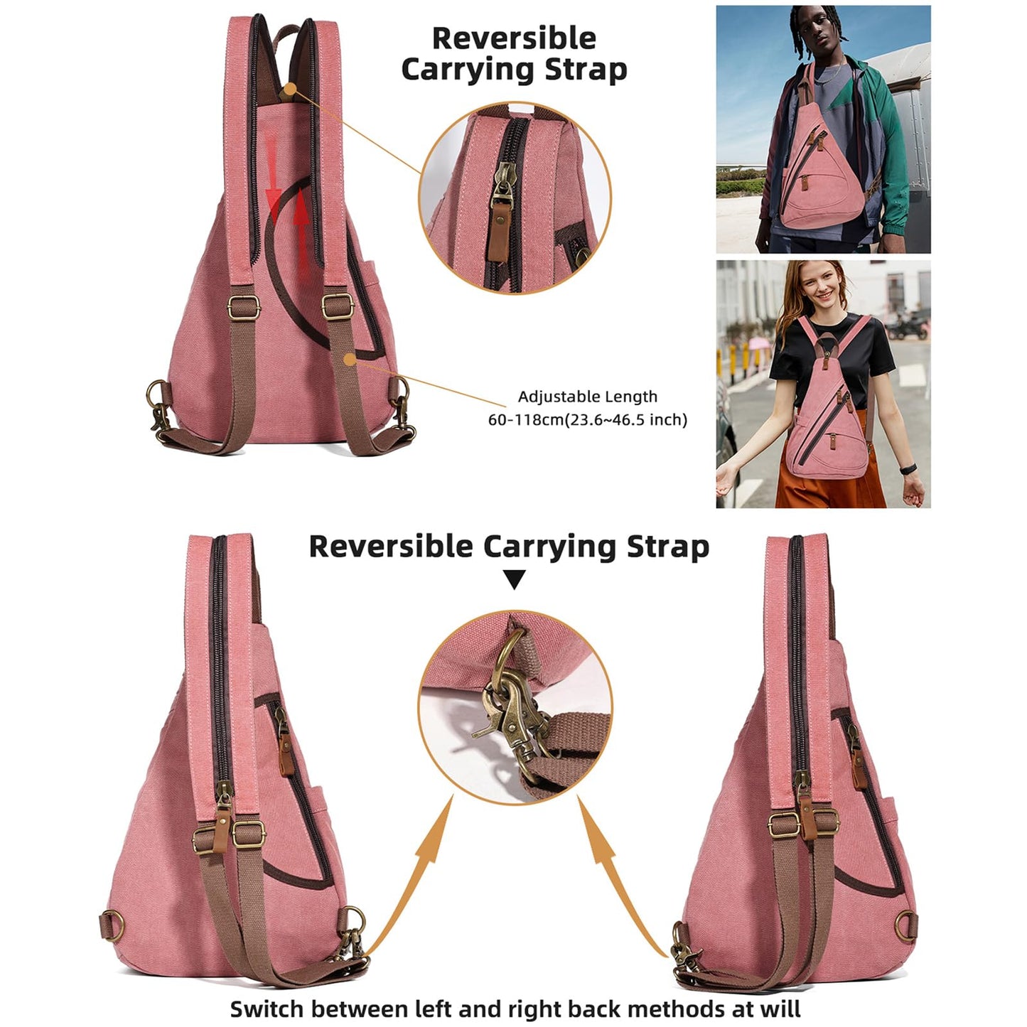 KL928 Canvas Sling Bag - Small Crossbody Backpack Shoulder Casual Daypack Rucksack for Men Women(Large Version, Rust Red)