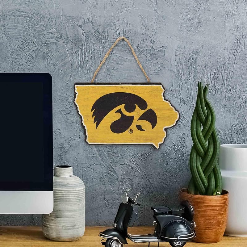 University of Iowa Shaped Hanging Wood Wall Decor - Black/Gold