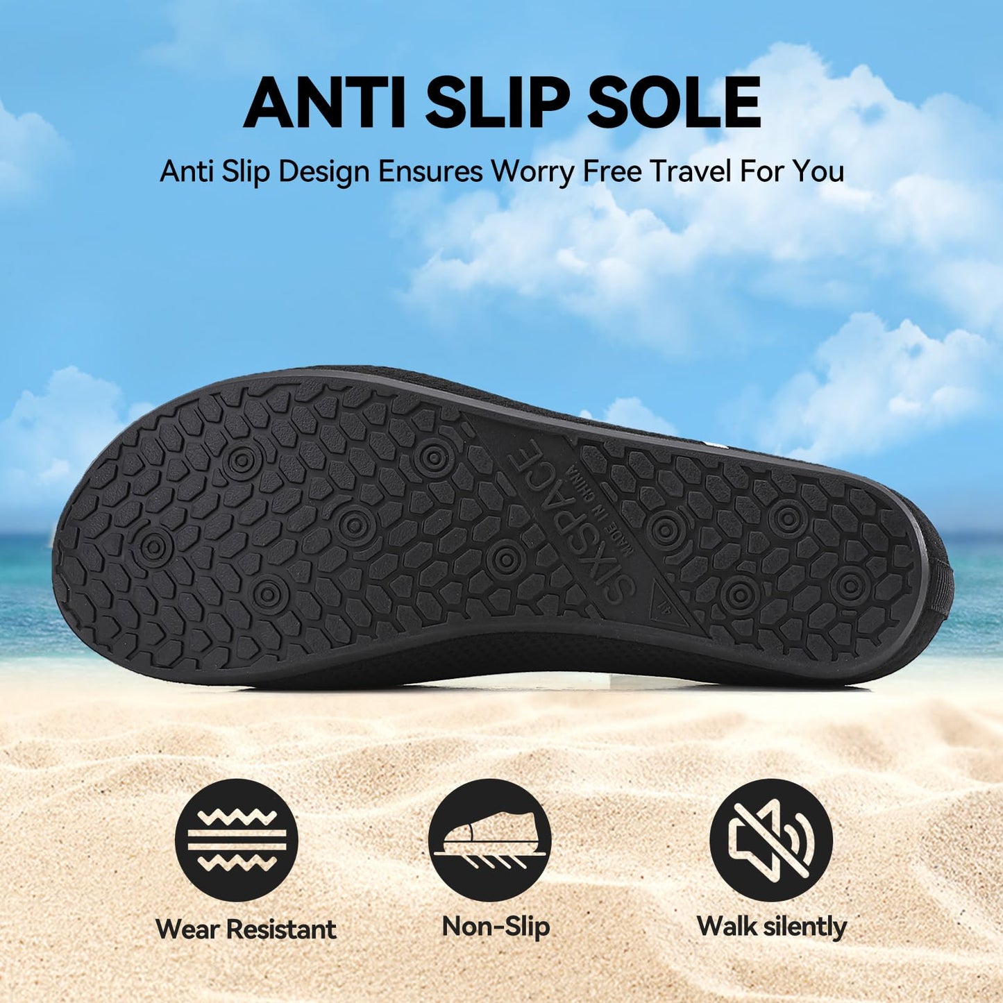 Sixspace Water Shoes for Women Men Aqua Socks Swim Shower Beach Barefoot Pool Quick-Dry Non Slip Lake Surf (EGUS058MXXZ487BK34)