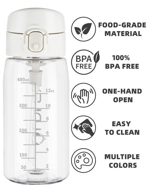 OLDLEY Kids Water Bottles with Straw 420ml/14oz BPA Free Tritan Water Bottle with Handle Leakproof School Sports Drinking Bottle for Toddler Boys Girls,Transparent