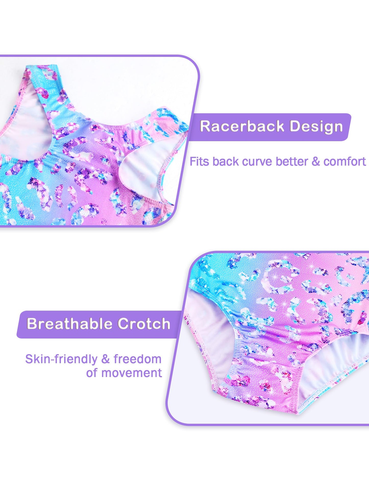 Kirinkylin Gymnastics Leotards for Girls 7 8 Years Pink Green Purple Leopard Print Training Unitard with Shorts