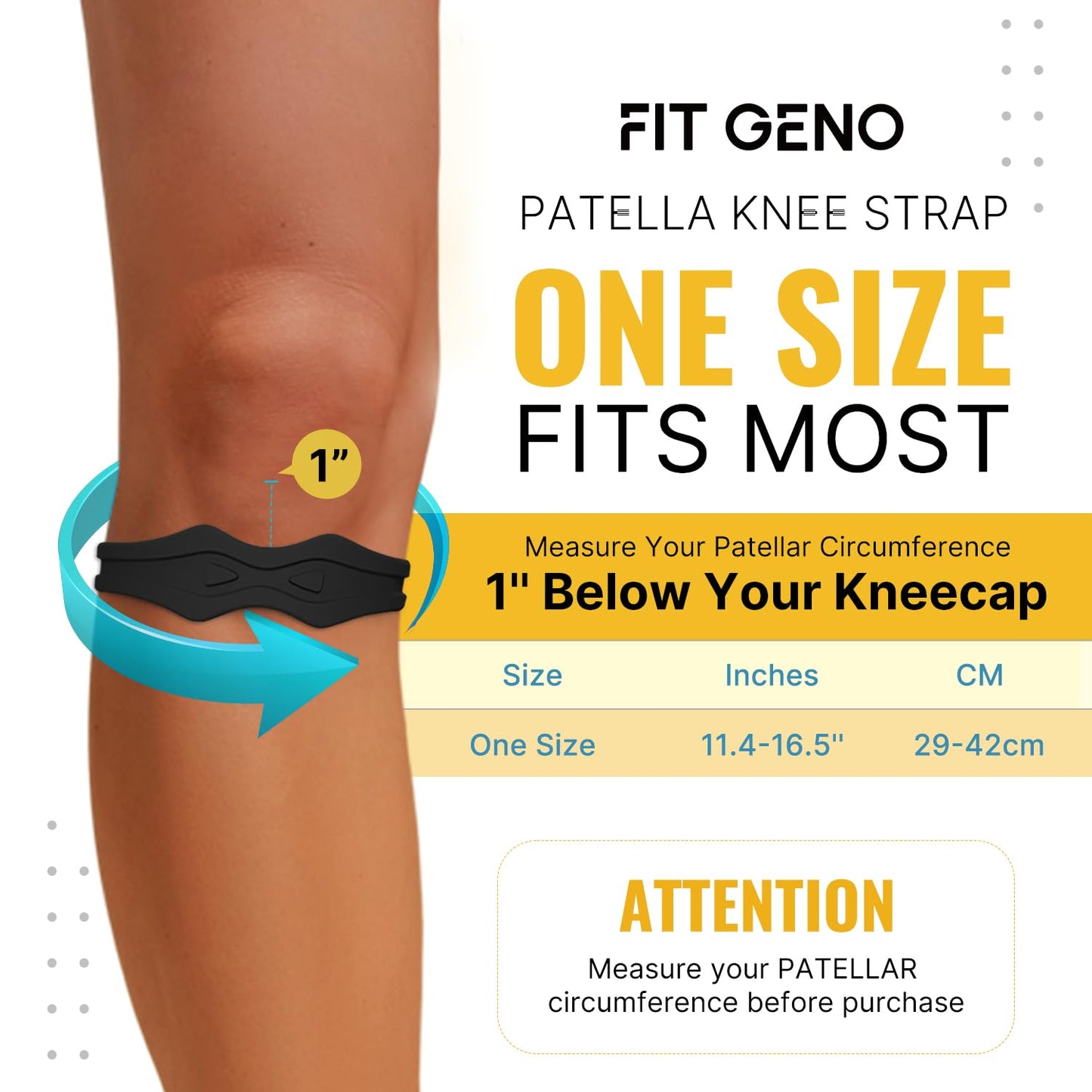 Fit Geno Knee Strap Patella Support: Knee Band for Patellar Tendon Pain Relief - Knee Brace for Tendonitis Jumpers Running Sports Basketball Men Women 2 Packs (Black)