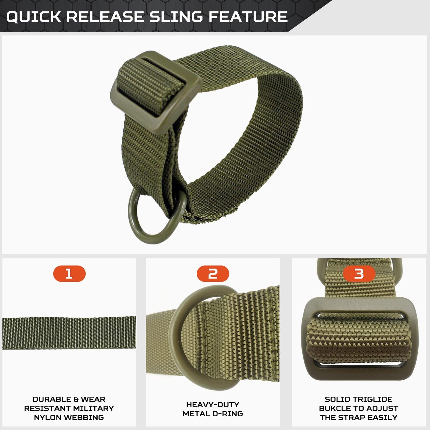Aolamegs Tactical Gun Sling,Adjustable Rifle Sling 1.25” Nylon Strap with D Ring Loop for Hunting (2Pack) Army Green
