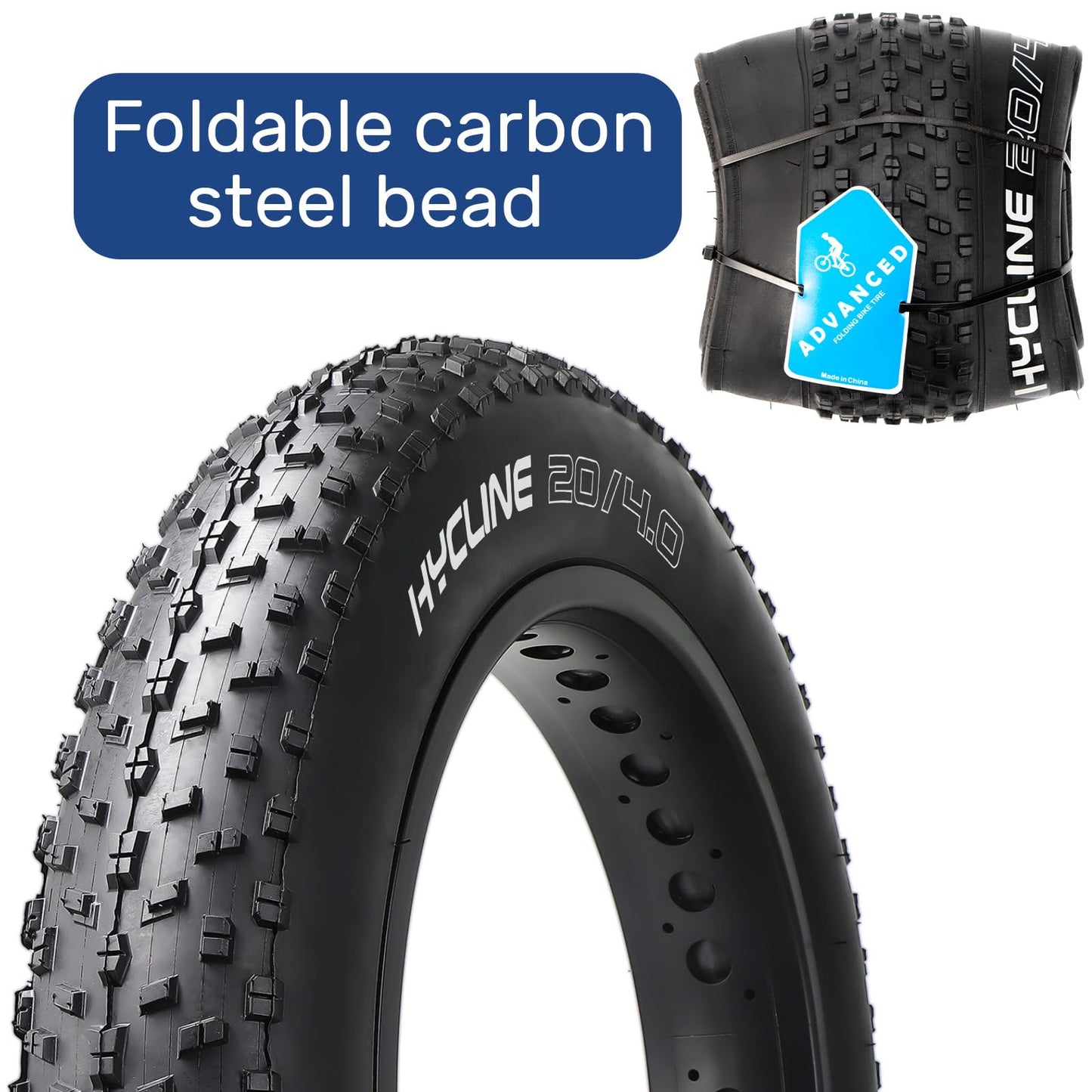 Hycline Fat Bike Replacement Tire: 20x4.0 Inch Puncture Resistant Folding MTB Bicycle Tires, All Terrain High-Density Bike Tires with Street or Trail Riding-Black