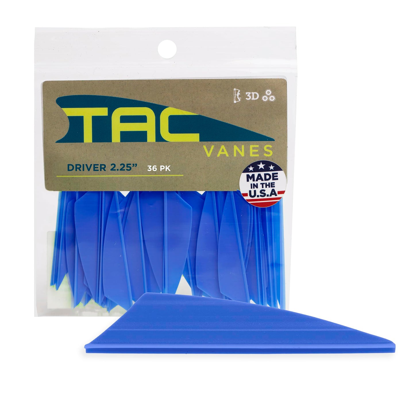 TAC Vanes 2.25" Driver Arrow Vanes | Archery Fletching for Compound & Crossbow | Durable, Lightweight, High Accuracy, Blue 36 Pack