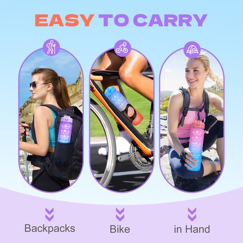 FLEEODAN Water Bottle with Straw, 32oz Motivational Water Bottles with Time Marker, LeakProof Tritan BPA Free,Sports Water Bottle with Handle for Women Man Gym Fitness Outdoor(Pink)