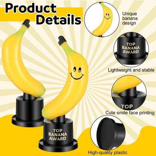 Tondiamo 6 Pcs Top Banana Award Trophy Plastic Cute Fun Award Trophy Smiling Yellow Banana on Black Stand Funny Trophies Gifts