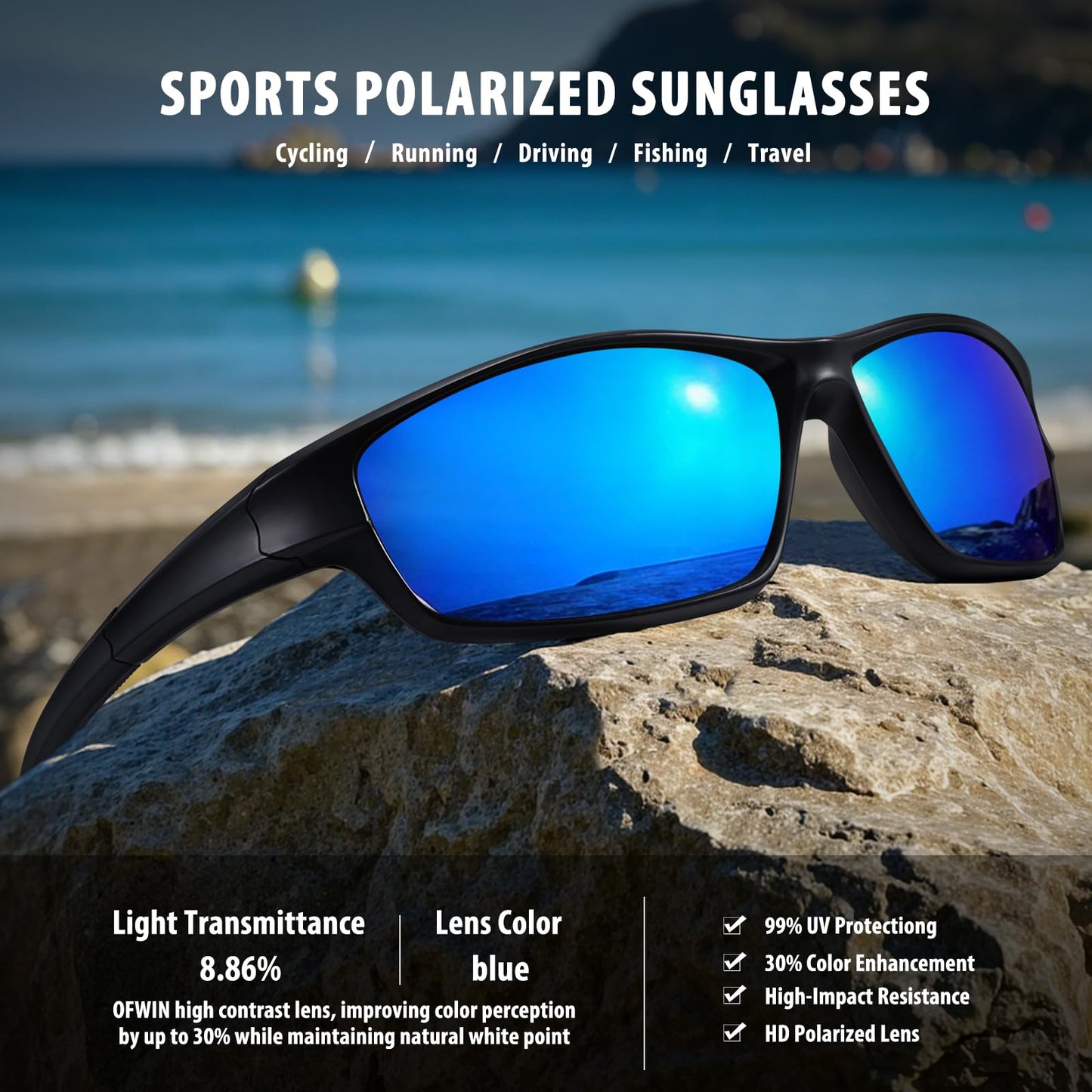 Ofwin Polarized Sports Sunglasses for Men Women Driving Cycling Fishing Wrap Around Sun Glasses UV400 Protection