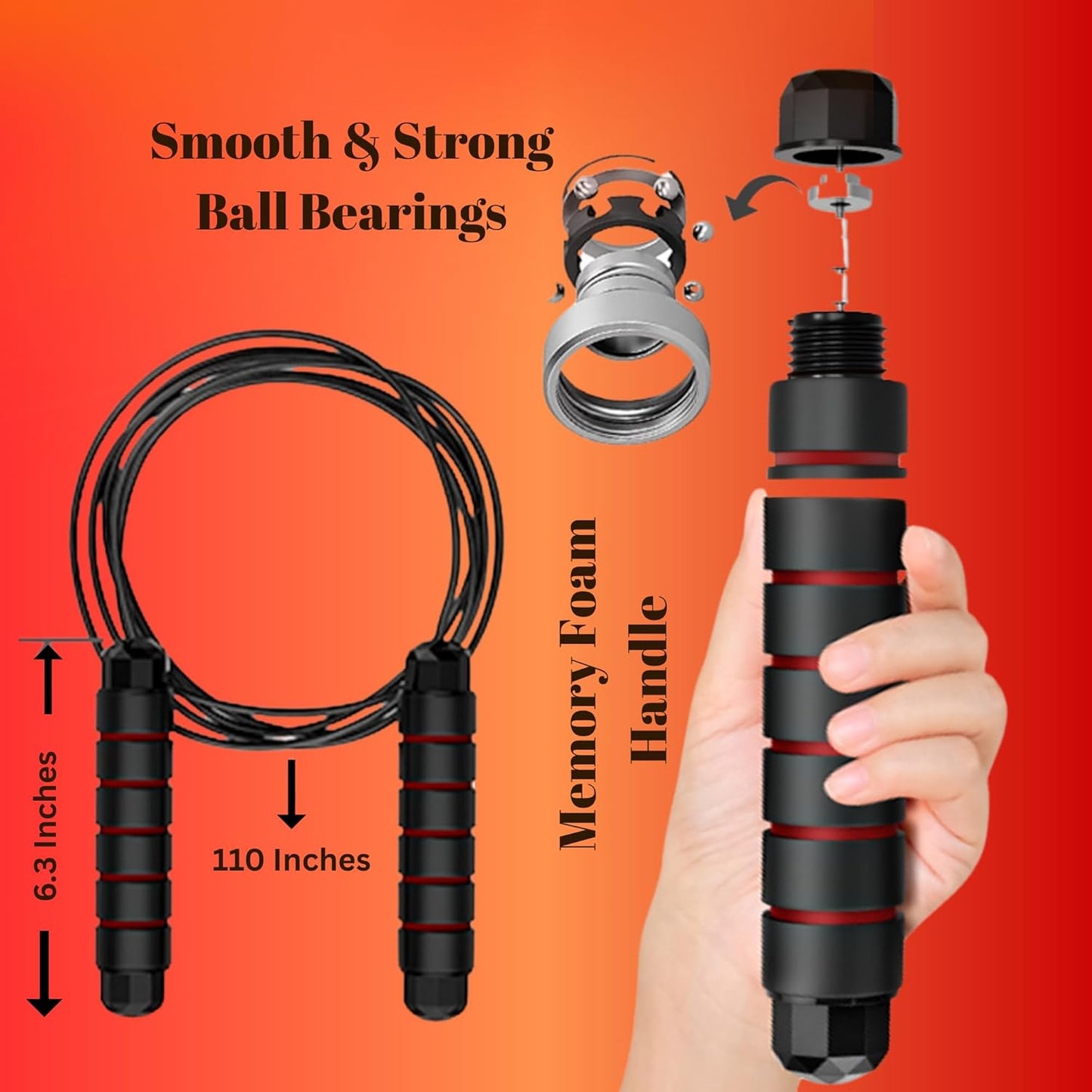 2 Pcs Red And lack Adjustable Jump Rope for Fitness – Tangle-Free Skipping Rope with Ball Bearings, Ergonomic Foam Handles – Speed Jump Rope for Men, Women & Kids – Indoor & Outdoor Exercise Equipment