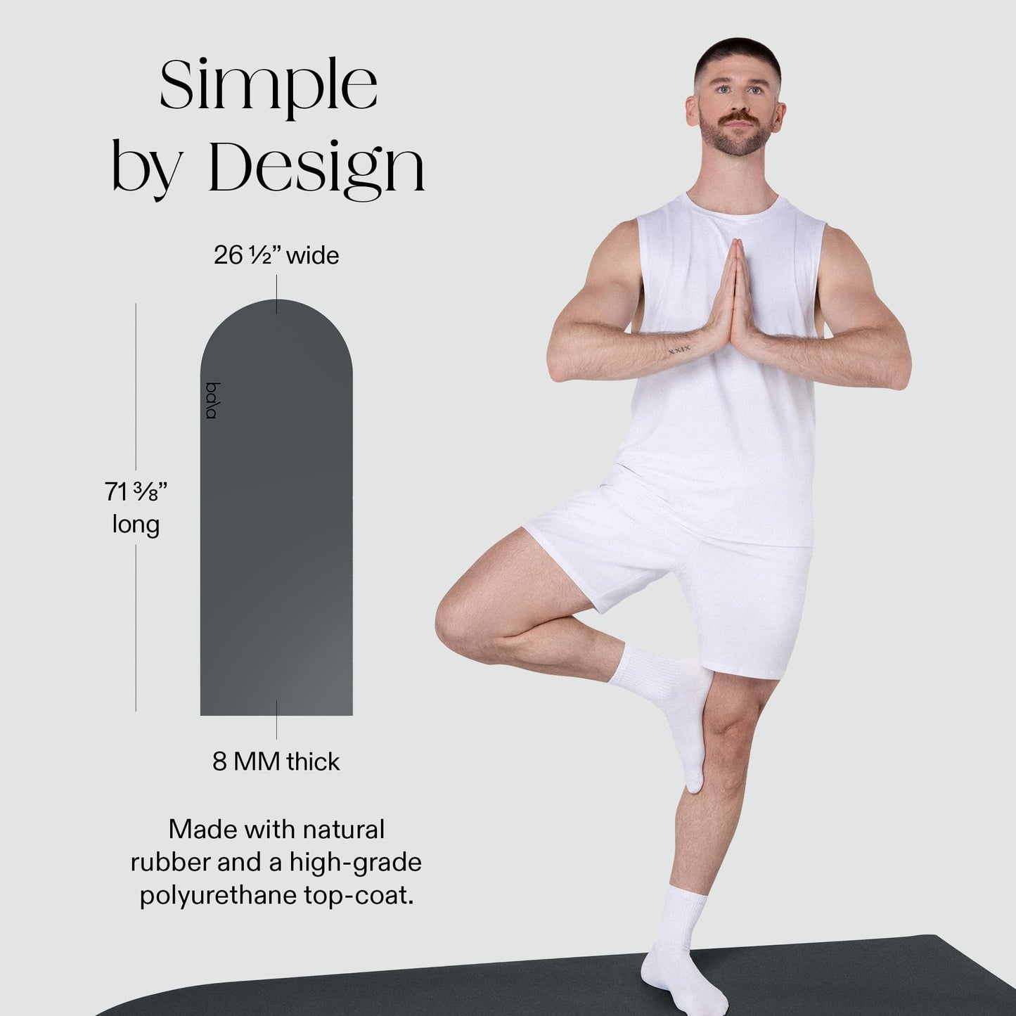 Bala Yoga Mat for Home Gym, 8mm (Charcoal) - Non Slip Exercise Mat for Home Workout, Stretching, Pilates, Aerobics & Floor & Fitness Work Out - Indoor Exercising Mat