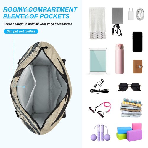 MCHIVER Killer Whales Waves Beige Black Yoga Bags for Women Pilates Bag with Adjustable Space for Yoga Mat Carrier for Beach Office Gym Workout Travel