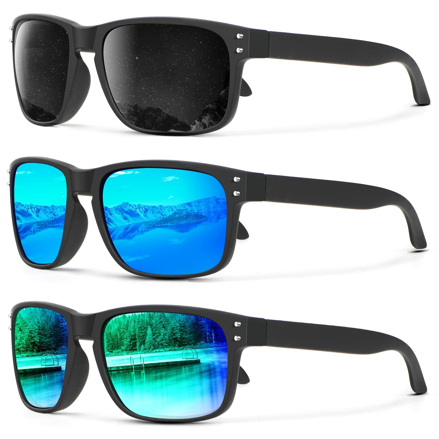 KALIYADI Polarized Sunglasses for Men Women, Mens Sunglasses Polarized UV Protection, Vintage Sun Glasses for Fishing Running Driving (3 pack)