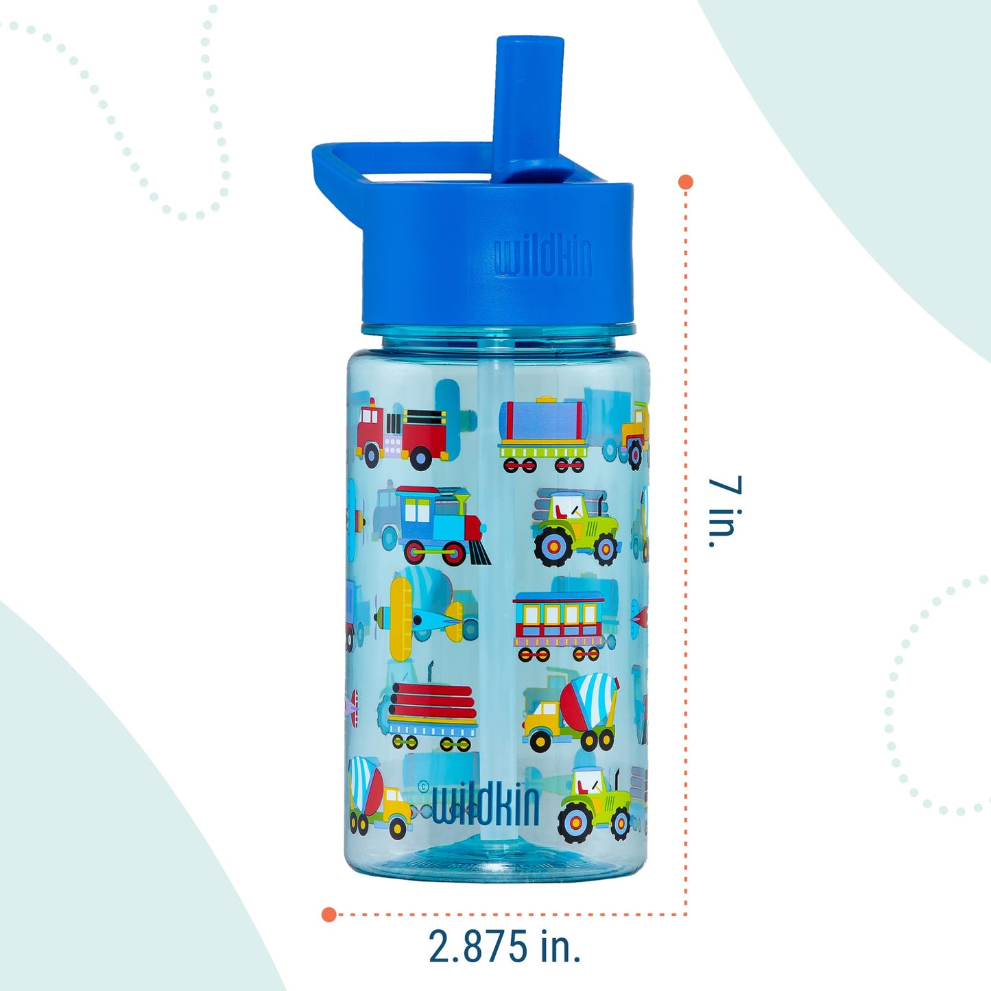 Wildkin Kids 16 oz Water Bottle for Boys – BPA-Free Tritan, Leak-Proof Lid, Reusable & Dishwasher Safe, Durable Kids Water Bottle for School, Sports & Travel, Ages 3 & Up – Trains, Planes & Trucks