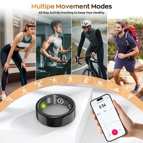 Free Shark Smart Ring with Sleep Monitoring, Step Counting, Heart Rate, Blood Oxygen for iPhone and Android, No Subscription Fee, IP68 Waterproof Health Tracker (Gold, 7)