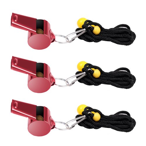 3pcs Stainless Steel Whistles with Lanyard, Super Loud Premium Metal Sports Whistles Bulk for Outdoor Activities PE Classes Coaches Polices Referees Teacher Emergency (Red)