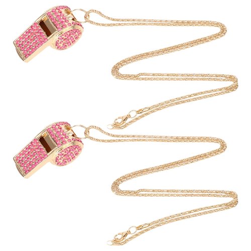 lasuroa 2pcs Bling Whistle, Metal Crystal Rhinestone Whistles Loud Crisp Sound Sports Whistle with Chain Lanyard Gifts for Teacher Referee Official Lifeguard Basketball Training (Gold, Pink)