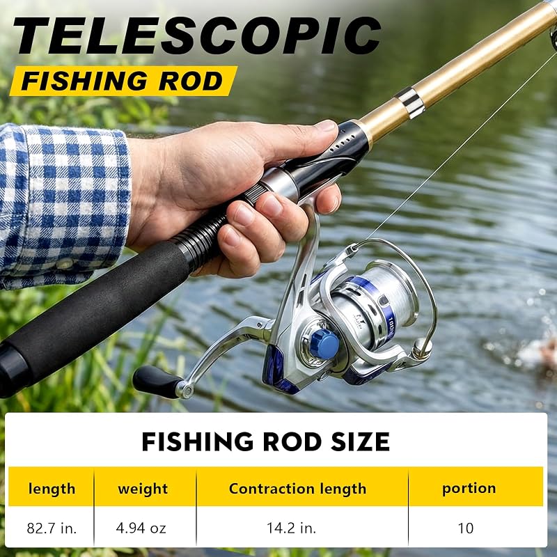Telescopic Fishing Pole Set with Spinning Reels – 2.1m 2pc Rod & Reel Combo